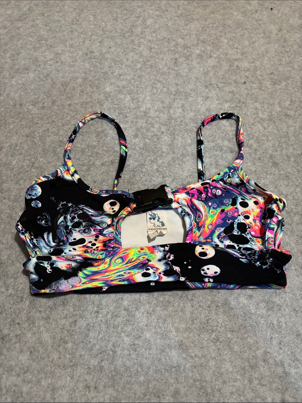 iHeartRaves Trippy Drip Oil Spill Psychedelic Multicolor Buckle Cutout Rave Top